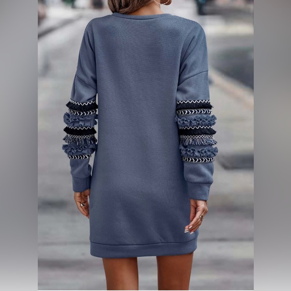 Blue Sleeve Fringe Sweatshirt Dress - Picture 2 of 6